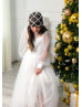 Long Sleeves Ivory Lace Tulle Flower Girl Dress Communion Dress